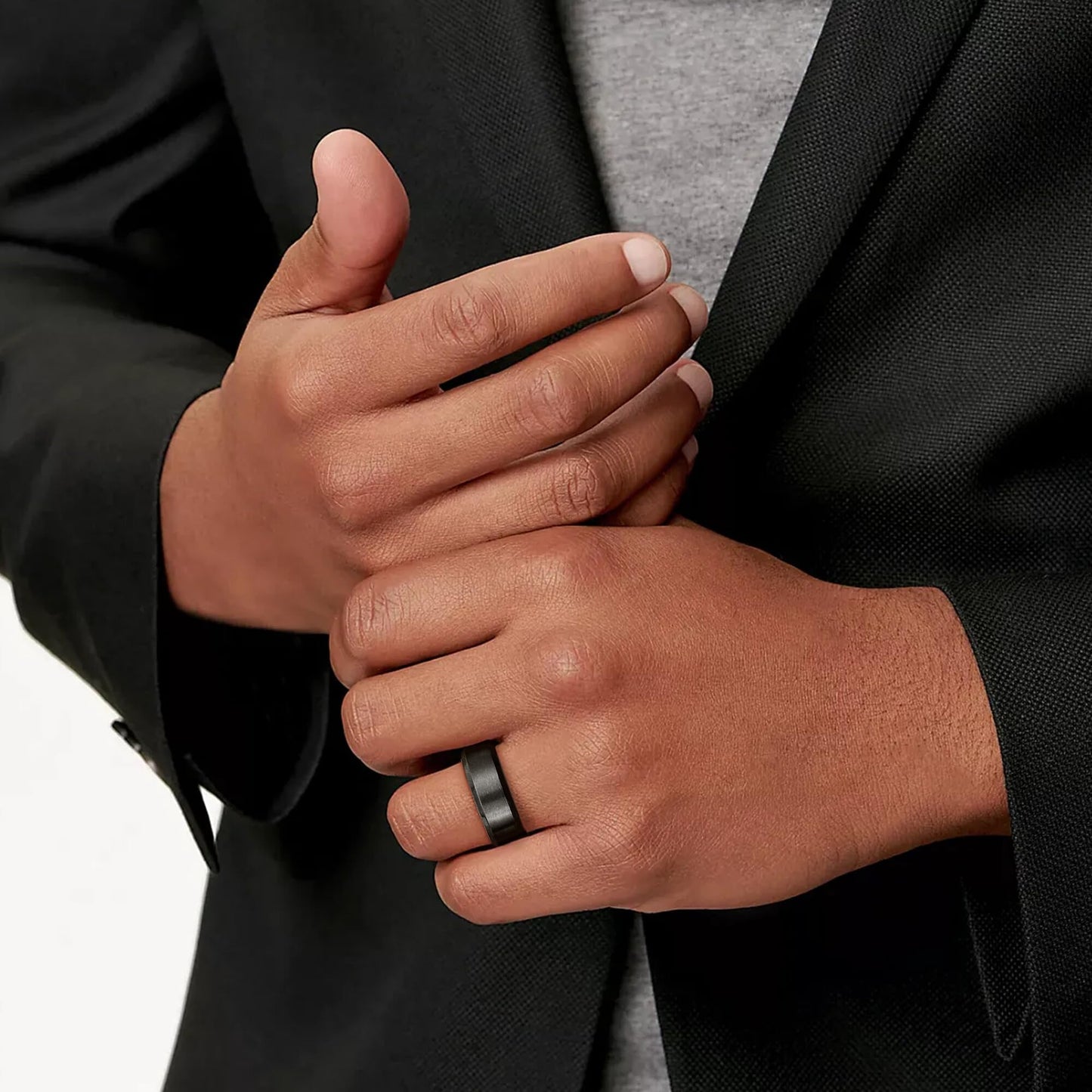 Jstyle Stainless Steel Rings for Men Women 8MM Wedding Band Rings Matte Surface - Beveled Polished Edge Mens Ring Size 9.5 Black Ring for Men