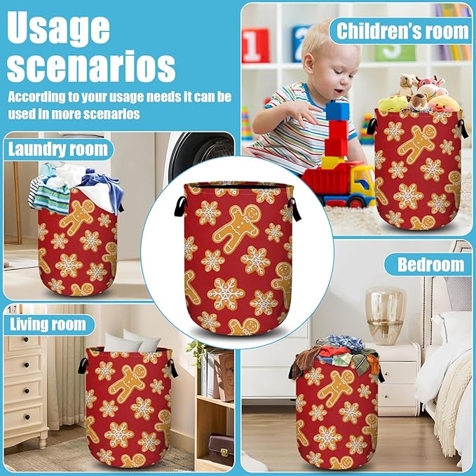 Red Gingersnap Laundry Basket, Christmas Laundry Hamper Collapsible Oxford Cloth