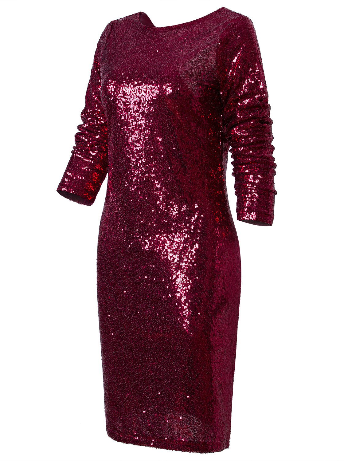 Vijiv Women's Long Sleeve Sequin Bodycon Cocktail Party Club Evening Mini Dress V Neck Red