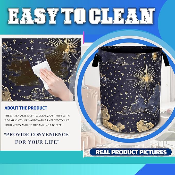Beautiful Sun Stars Moon Laundry Basket Oxford Cloth Clouds Laundry Hamper