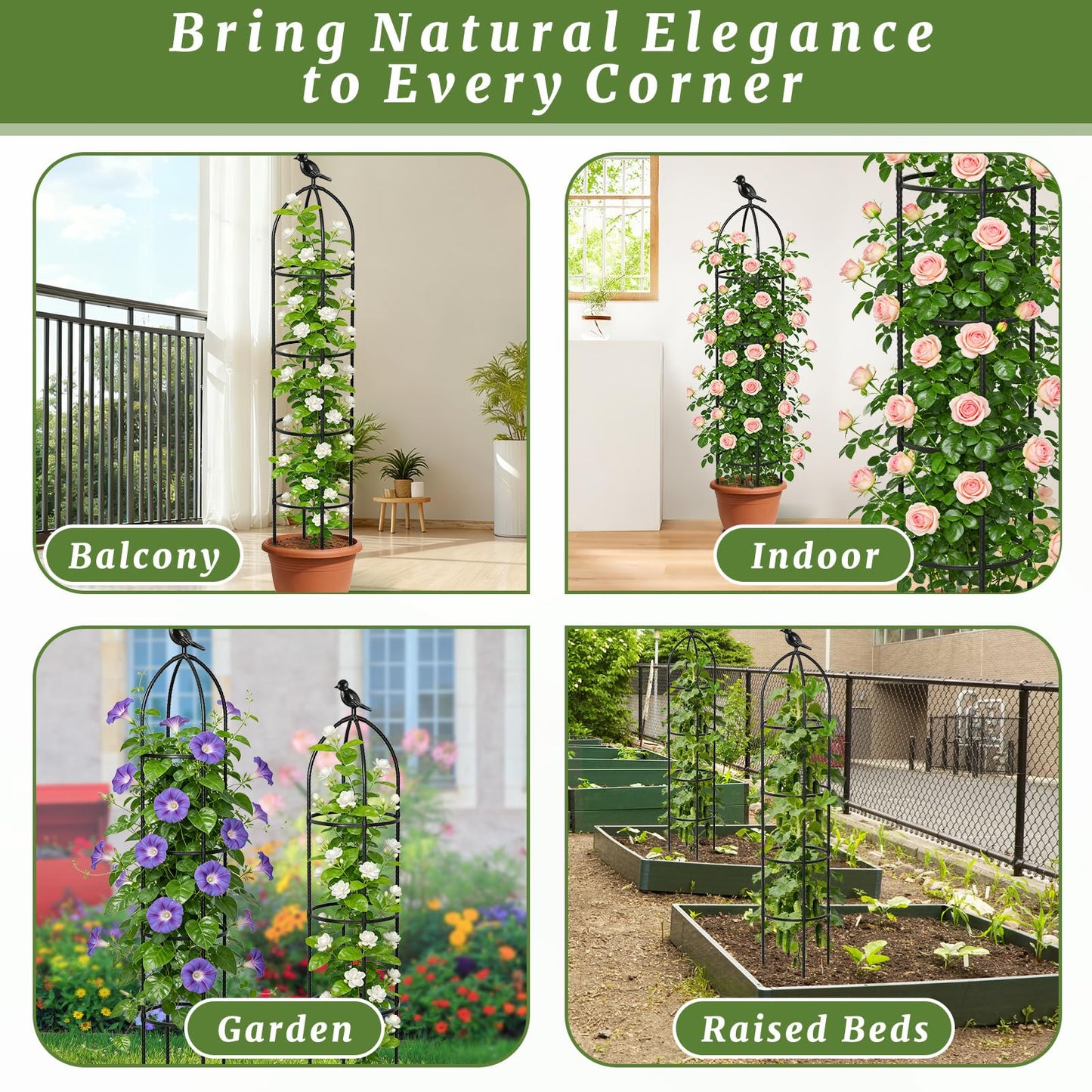 Fabulas Obelisk Trellis for Climbing Plants, 6 Ft Garden Obelisk Trellis Rustproof Plastic Coated Metal Vine Plant Support Cage for Pots, Morning Glory, Clematis, Rose, Indoor and Outdoor Use, 1 Pack