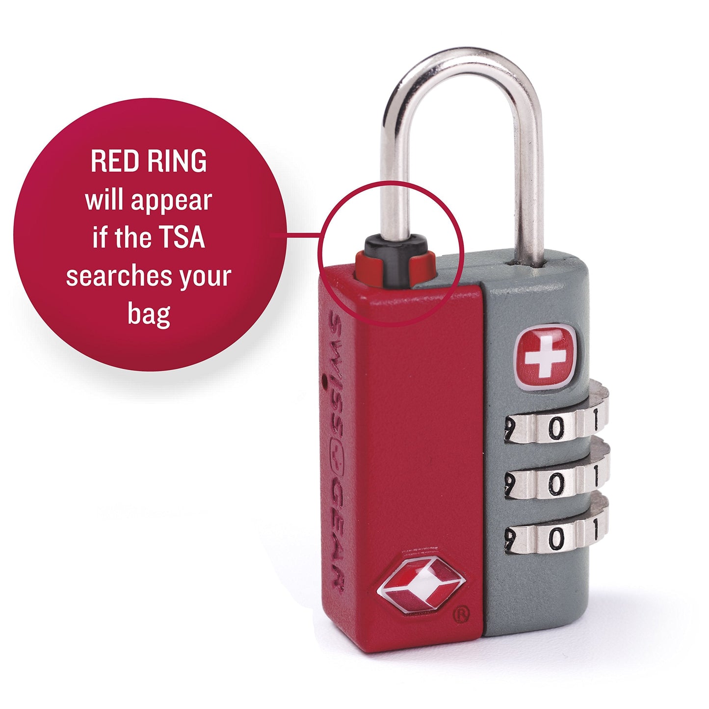 SwissGear TSA-Approved Travel Sentry Combination Luggage Lock with Resettable Combo and Inspection Indicator, Red, One Size