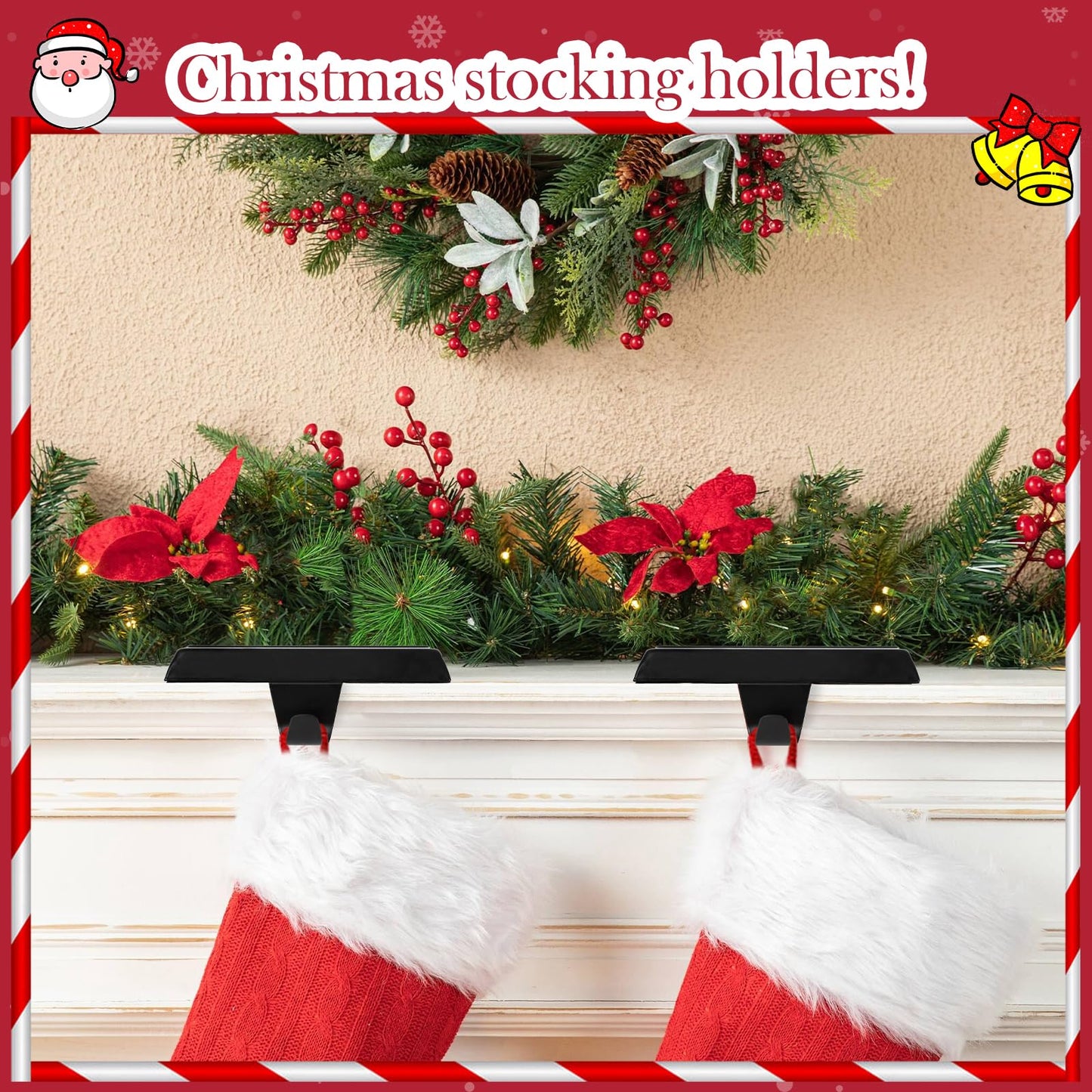 guccde Christmas Stocking Holders, Mantel Christmas Stocking Hangers, Metal Weighted Hooks for Hanging Christmas Stockings, Fireplace Xmas Holiday Decoration(Golden of 4)