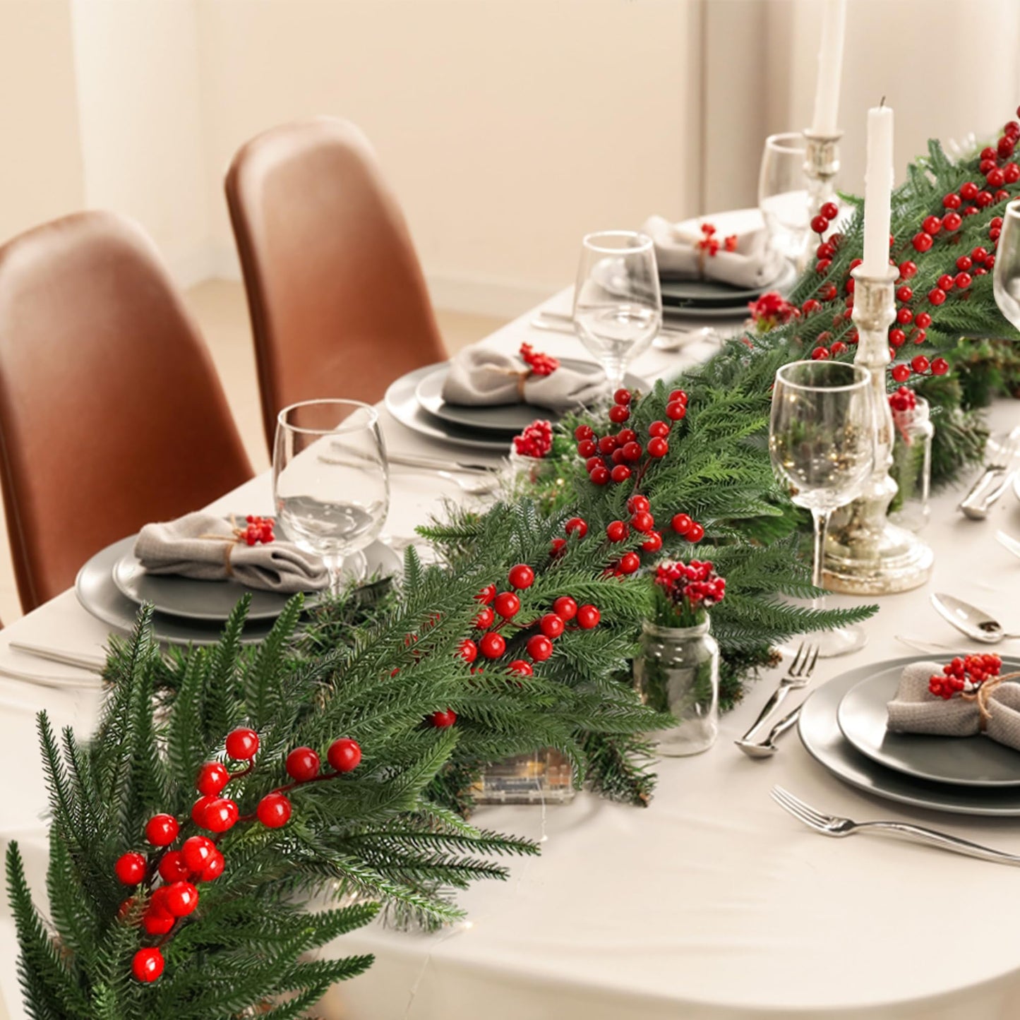 Christmas Norfolk Pine Garland,Real Touch Faux Winter Greenery Garland with Light for Stairs Table Fireplace Backdrop Wall,Christmas Holiday Seasonal Winter Decor (6ft)