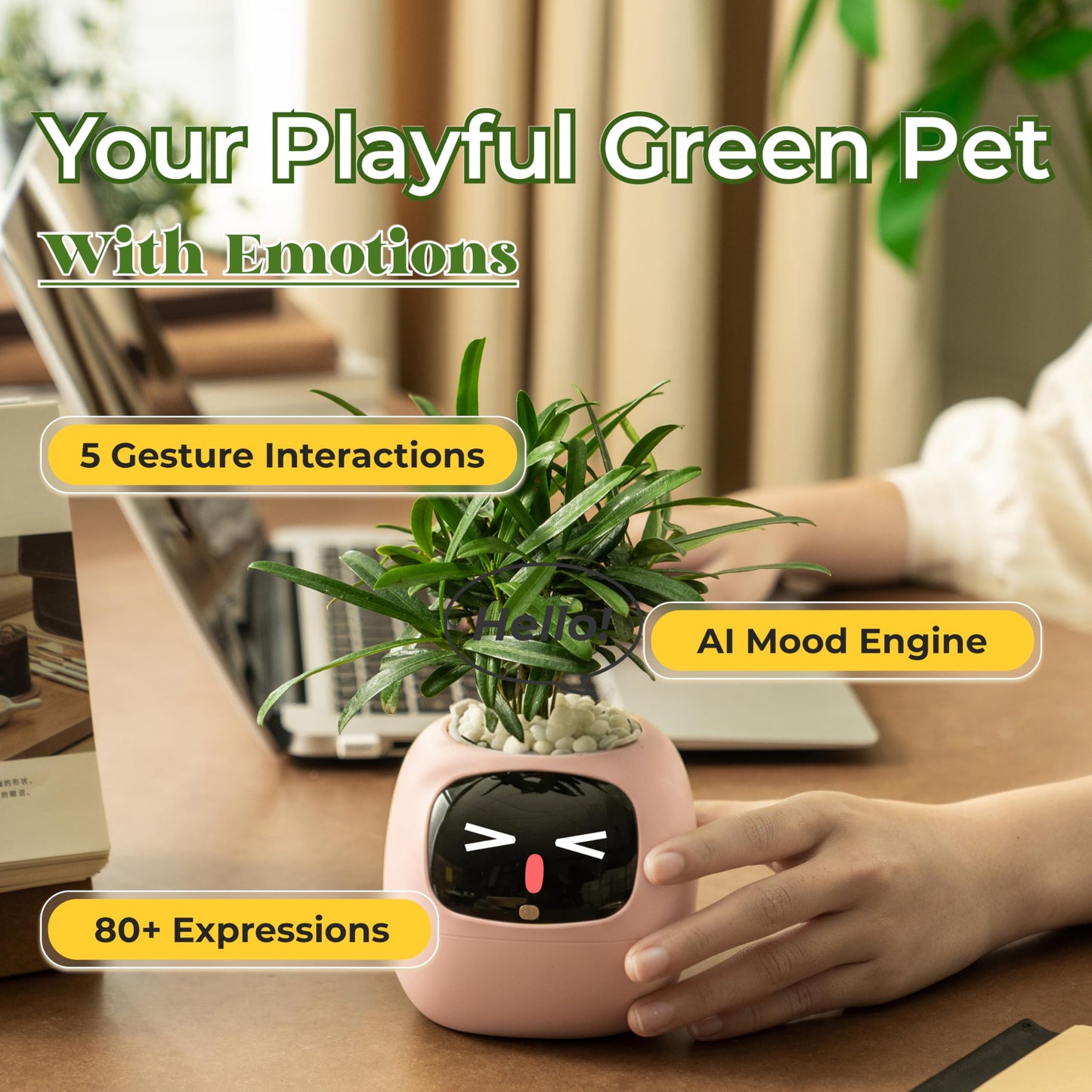 PLANTSIO Ivy AI Smart Planter Intelligent Flower Pot for Home Decoration Plants Companion Neat Desk Setup Gift Pet Planter Robot Guidance on Plant Care with Emojis (Pink)