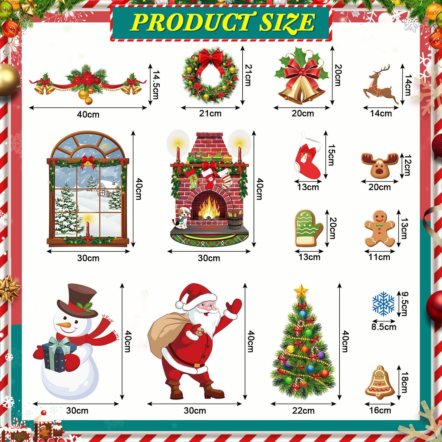 TaoBary 33 Pcs Christmas Bulletin Board Decorations Set for Classroom with Fireplace Santa Snowman Tree Window Garland Bell Stocking Gingerbread Xmas Cutouts for Office School Home Winter Party Decor