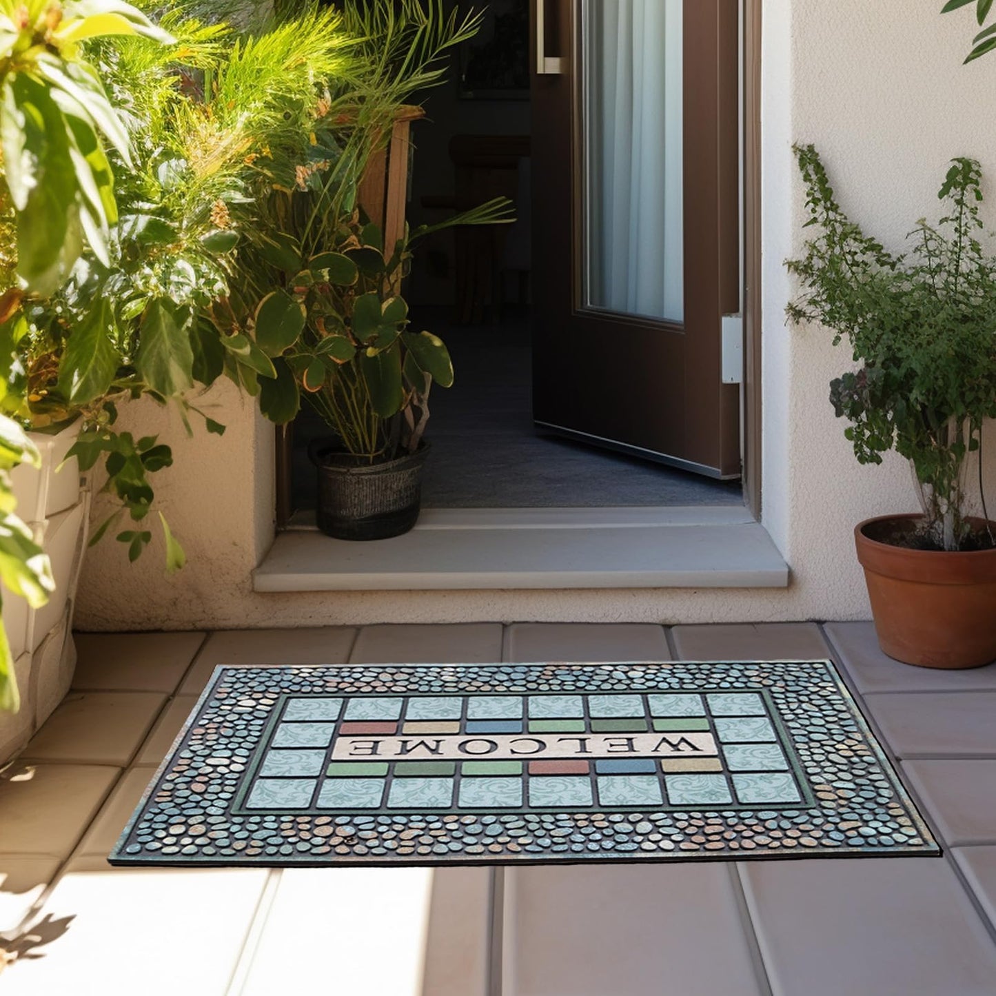 CHICHIC Rectangle Entrance Door Mat Large 18 x 30 Inch Entry Way High Traffic Area Doormat Front Door Rugs Outdoors Heavy Duty Welcome Mat, Non Slip Rubber Back Low Profile for Garage