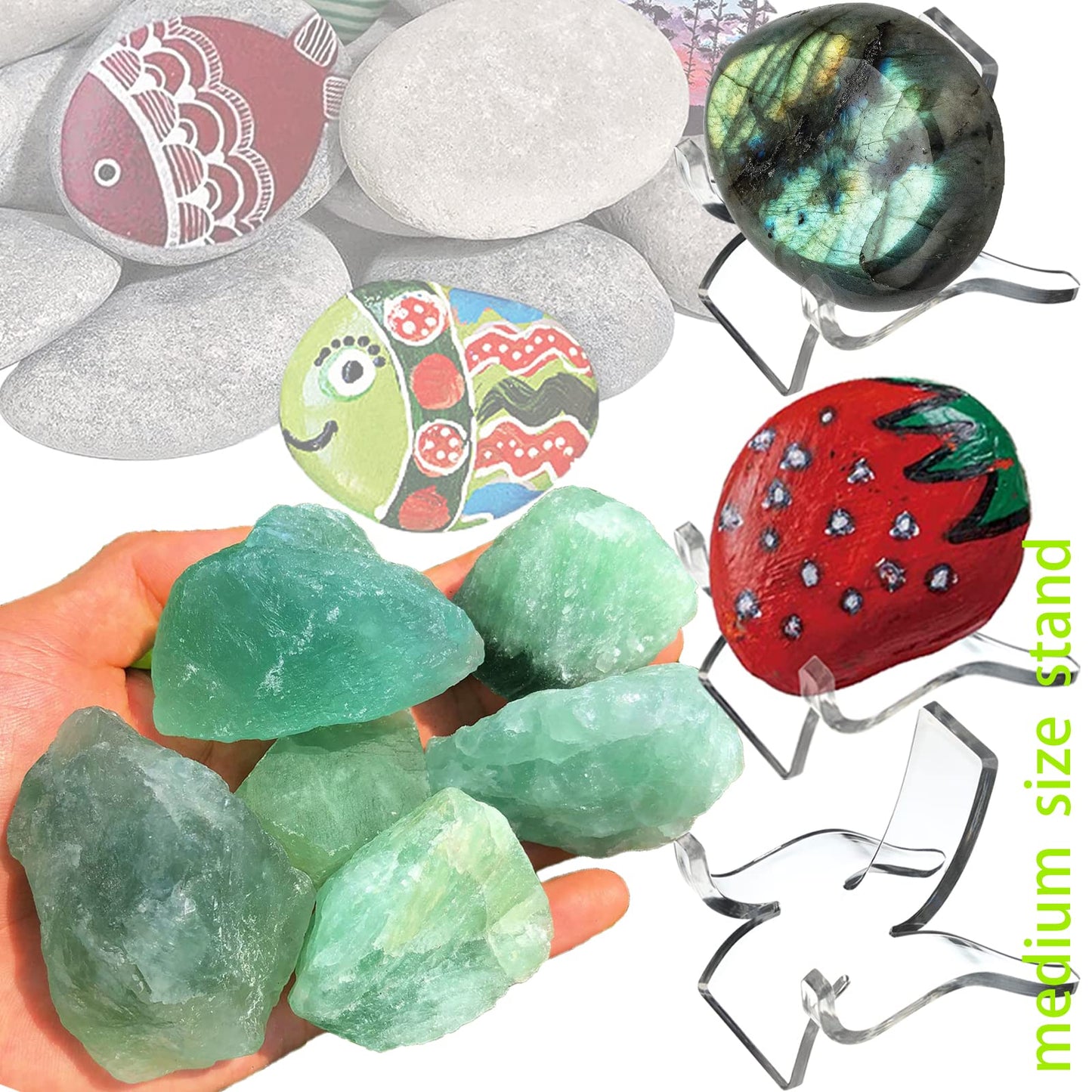 12 PCS Rock Display Stand Mini Acrylic Easel Stands ( 3 Sizes ) Acrylic Rock Holder Rock Stands for Display Multiple Sizes Small Collectibles - Crystal Painted Rock Geodes Rock Mineral Agate Fossil
