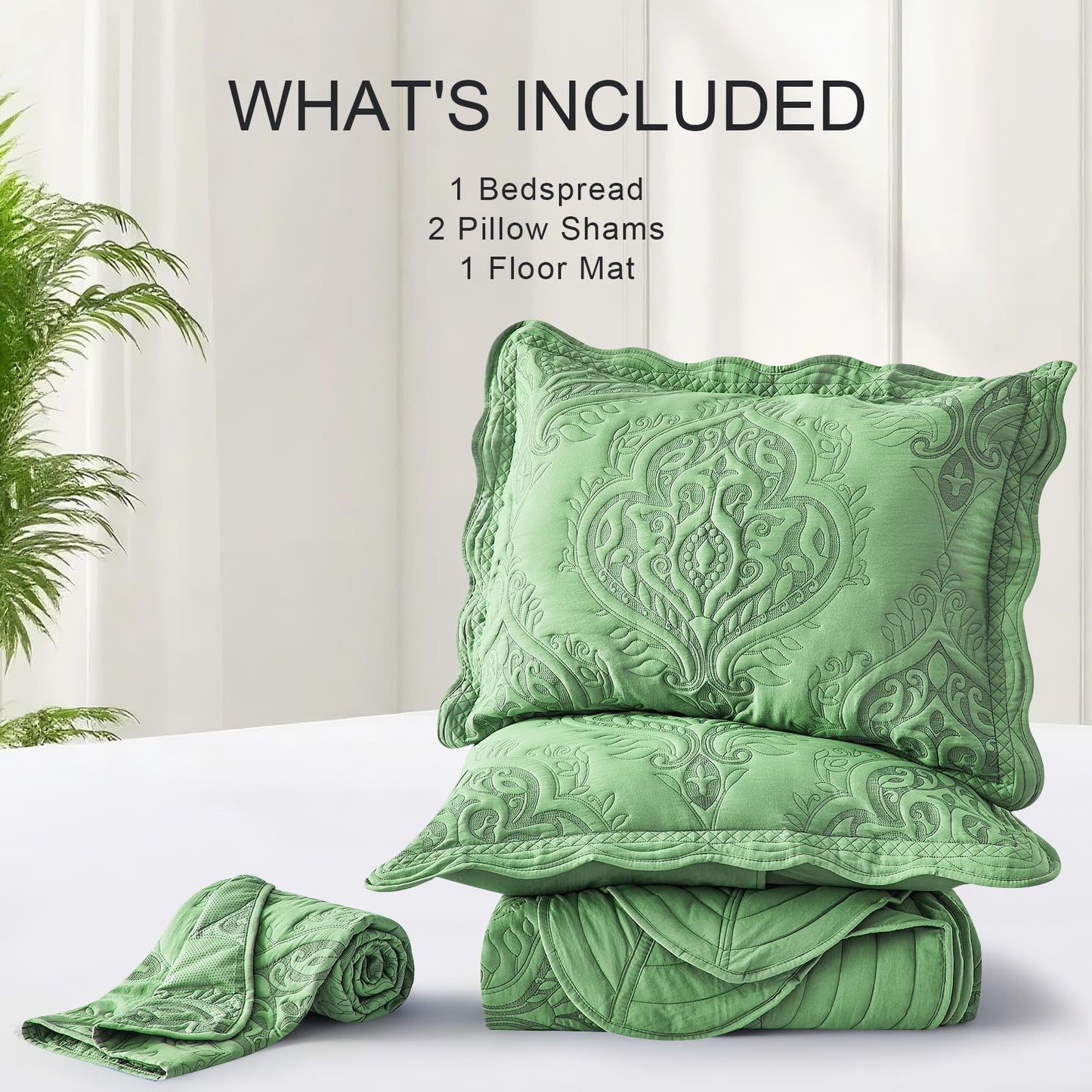 DaisyHuang Oversized Bedspread Coverlet Set Full Size - Lightweight Bedding Cover - Beautiful Stitching - 4 Piece Reversible Bedspread, Olive Green