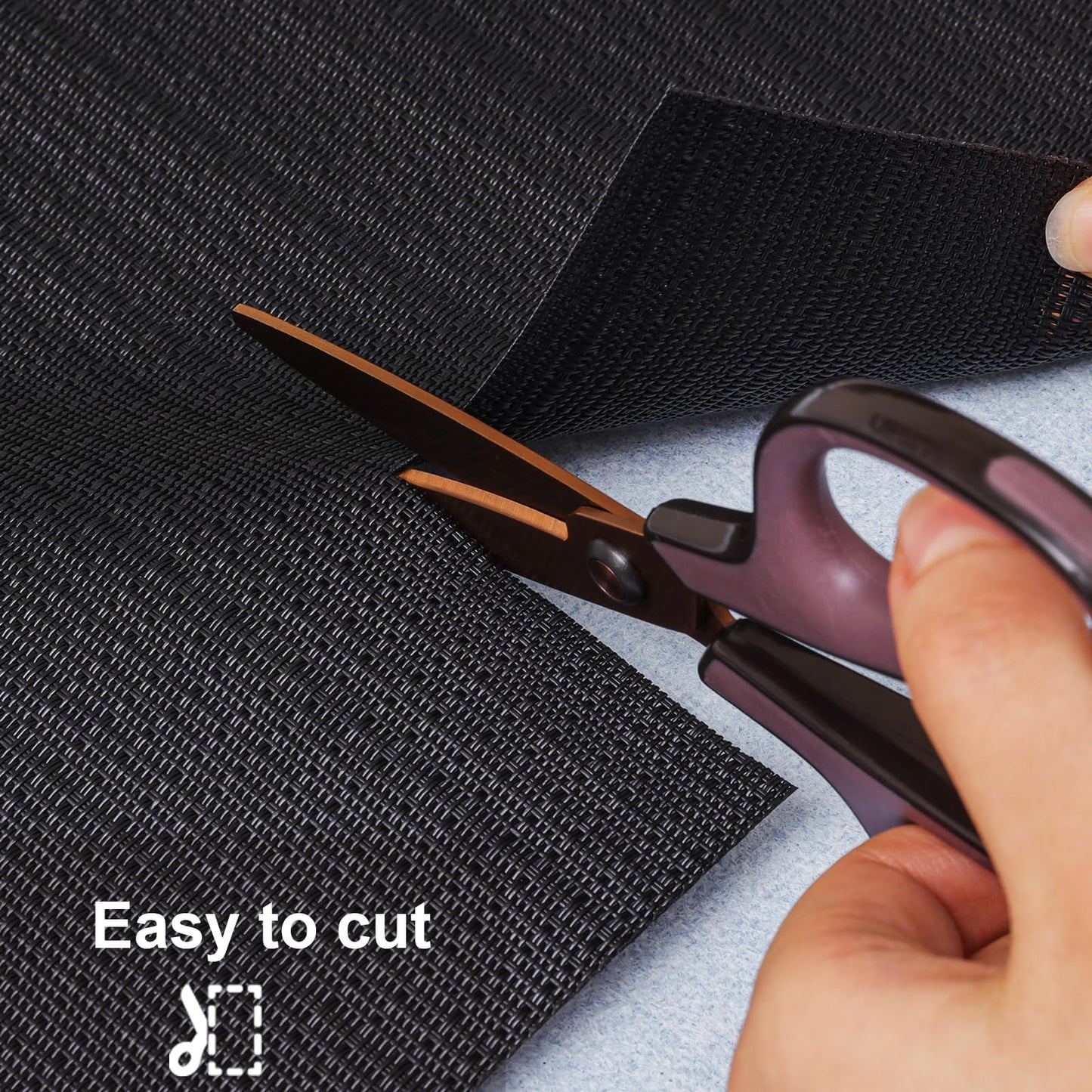 Myir JUN Placemats Set of 8, Vinyl Woven Placemats Place Mats Indoor Set of 8 Washable Table Mats Non-Slip Place mats for Dining Table (Black, Set of 8)