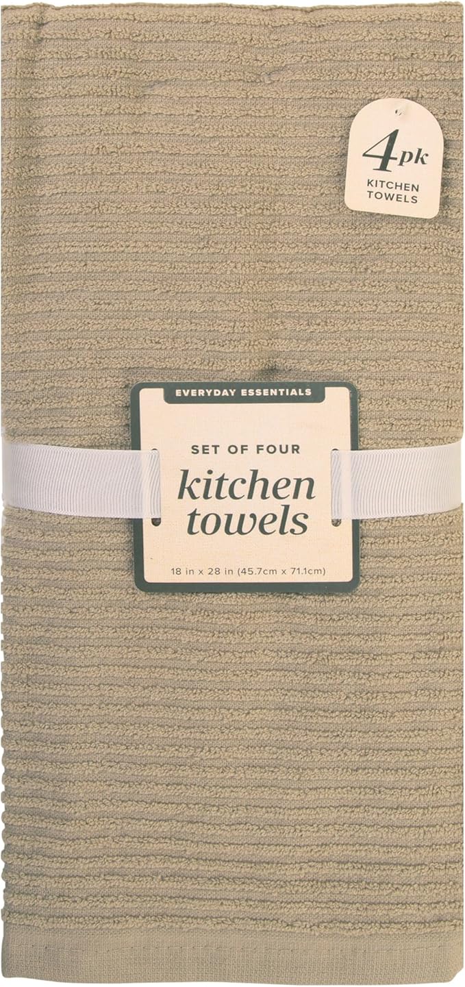 MosJos Kitchen Hand Towels Set of 4 Cotton Ribbed Taupe and White Hand Towels