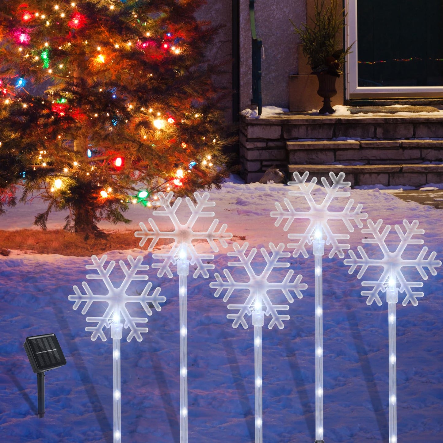 ILLUMINEW Christmas Solar Stake Lights, 5 Pack Waterproof Landscape Christmas Lights, Pathway Christmas Decorations, LED Lights for Yard Lawn Patio Walkway Decor (10PCS Snowflake-Cool White)