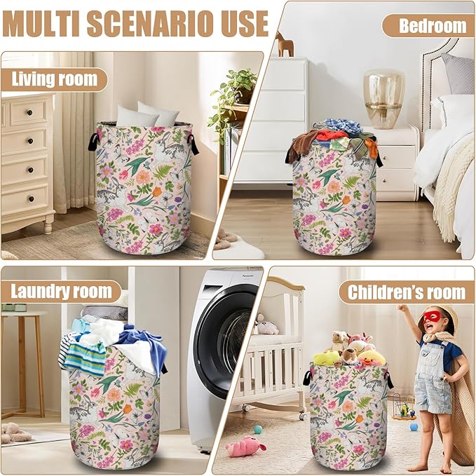 Bunny Rabbit Laundry Basket, Foldable Rabbit Flower Laundry Hamper Tote Bag