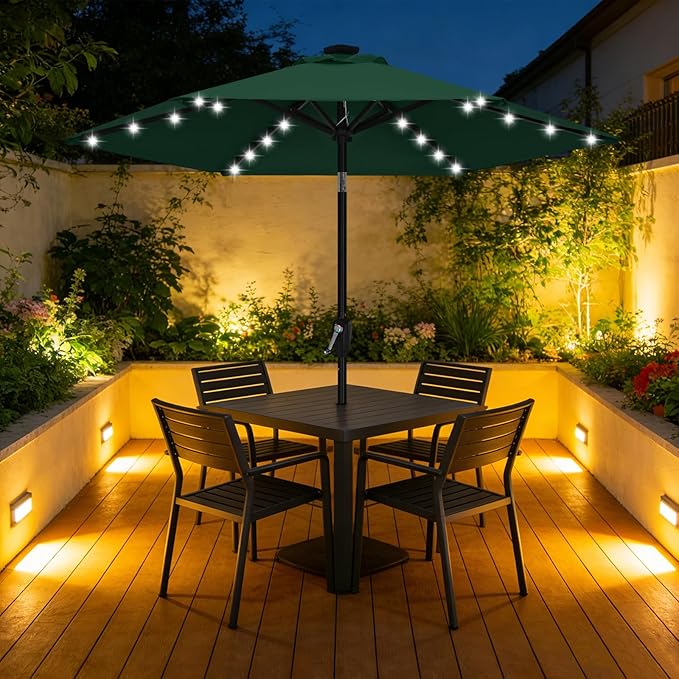 ABCCANOPY Durable Solar Led Patio Umbrellas with 24LED Lights 7.5FT (Green)