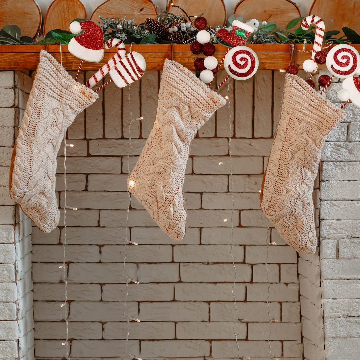12 Pcs Christmas Candy Cane Ornaments Set Christmas Picks Glitter Lollipop Santa Hat Gloves Berries Boots Decoration with Red and White Stripes for Xmas Tree Wreath Party Supplies Vase Filler Crafts