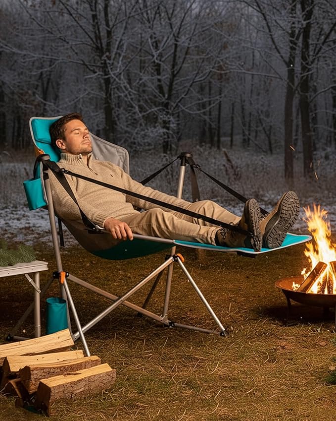 KingCamp Hammock Chair with Footrest – Heavy Duty Swinging Rocking Camping Chairs for Adults up to 400lbs, Folding Portable Oversized Rocker with Cup Holder & Pillow for Outdoor Beach Lawn RV Sports