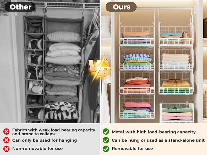4" Extra Deeper Foldable Hanging Closet Organizer, Small Wire Cabinet Shelves