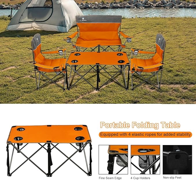 Camping Chair Set of 3, Outdoor Folding Camping Chairs