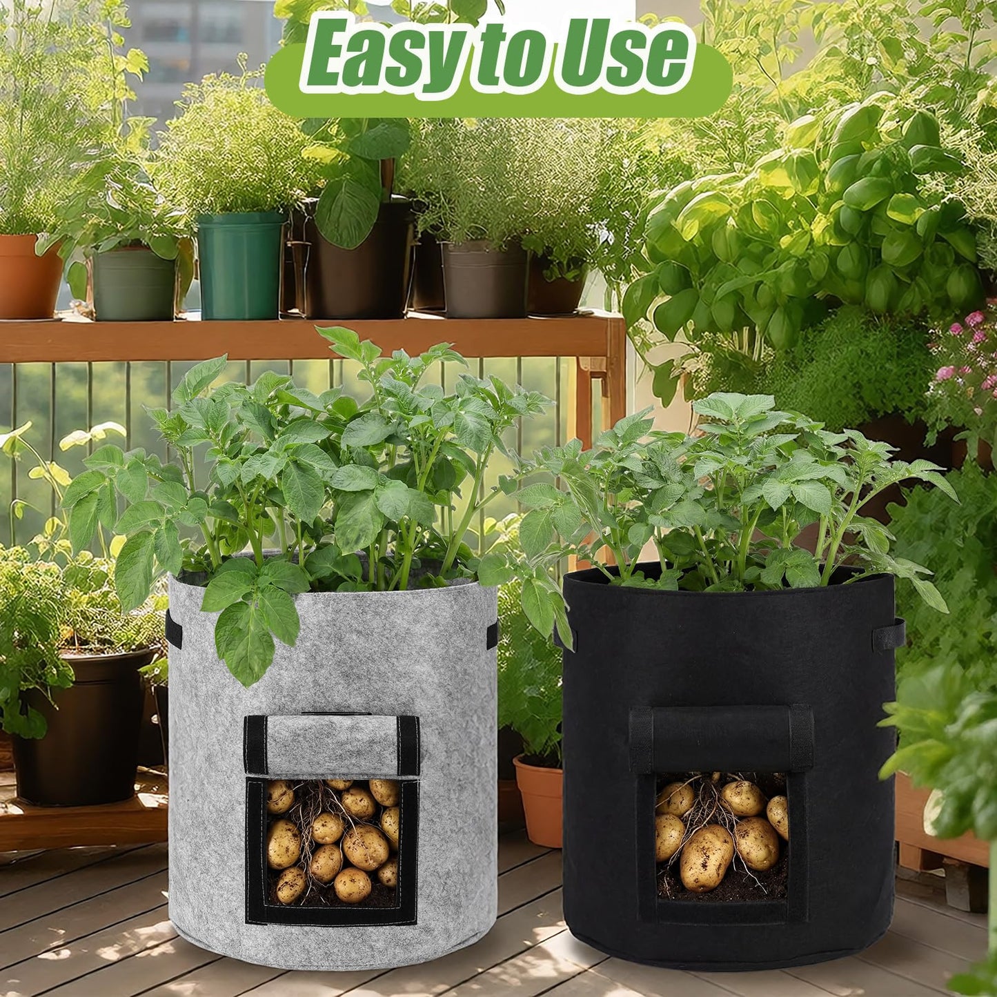 Yoojahow 8 Pcs 15 Gallon Potato Grow Bags Garden Planting Bag Vegetable Grow Bags with Flap and Handle Thickened Nonwoven Fabric Pots Thick Fabric Garden Containers for Potato Tomato Vegetables