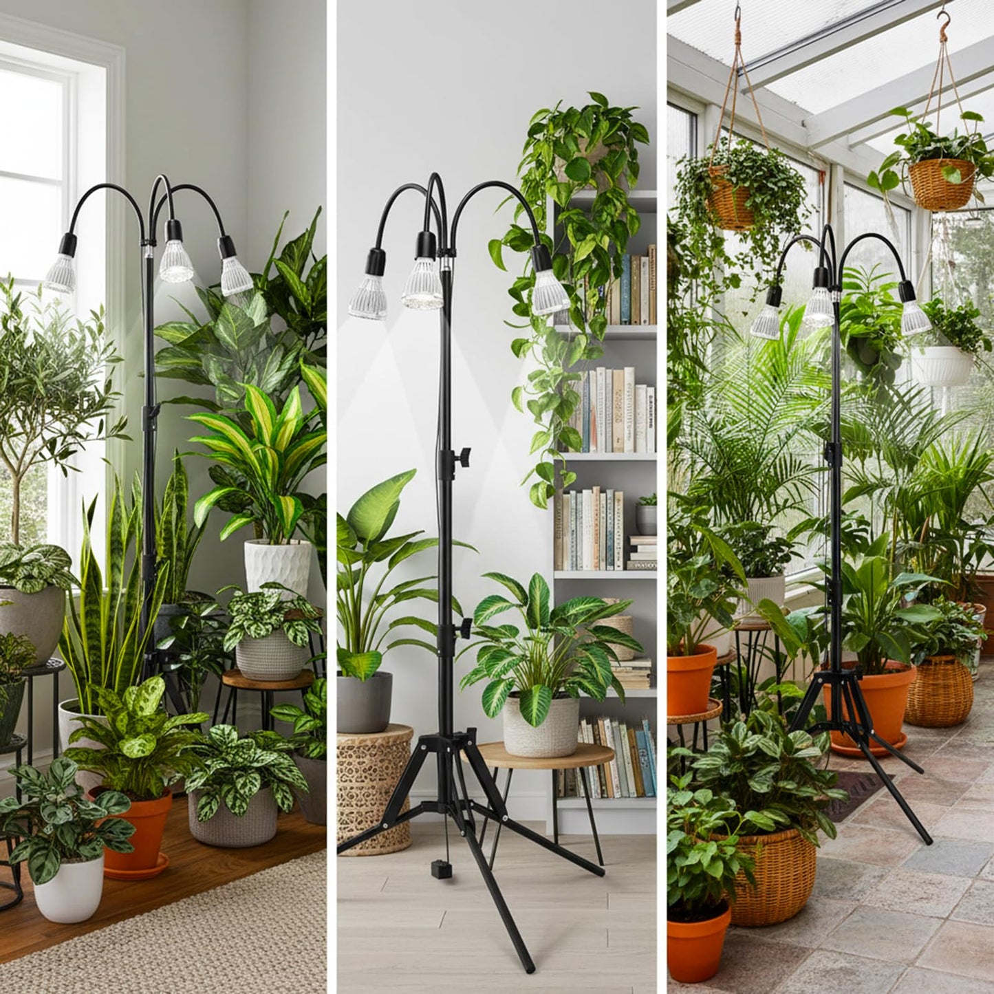 SANSI Grow Lights for Indoor Plants, 96W Full Spectrum Grow Light, No Dimmable 35-64 inches Detachable Tripod Standing Grow Lights, High PPFD 3 Pack of Par25 32W Bulb Plant Lights for Indoor Growing