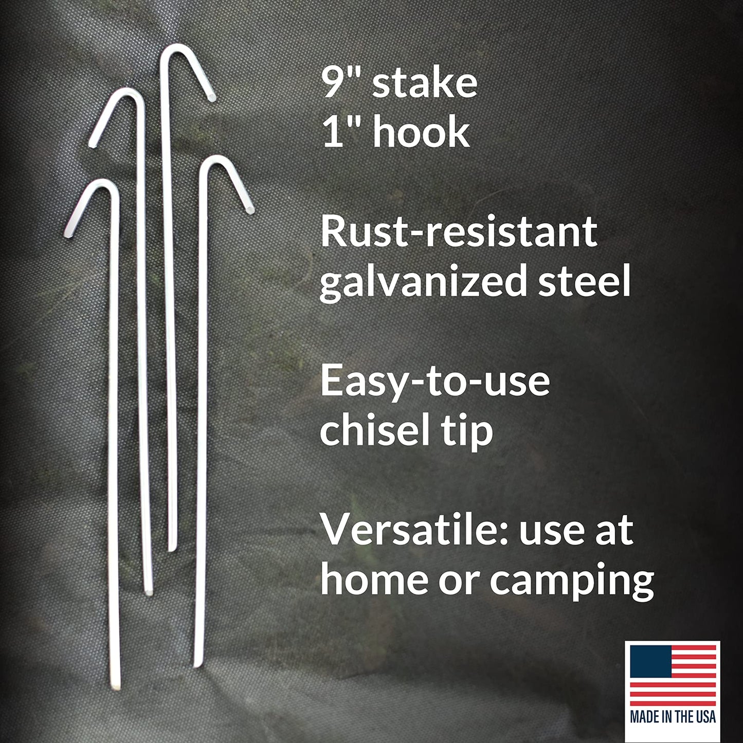Pinnacle Mercantile 60 Pack Tent Stakes Metal Garden Edging Fence Hooks Pegs Christmas Decoration Stakes Made USA 9 inches Long