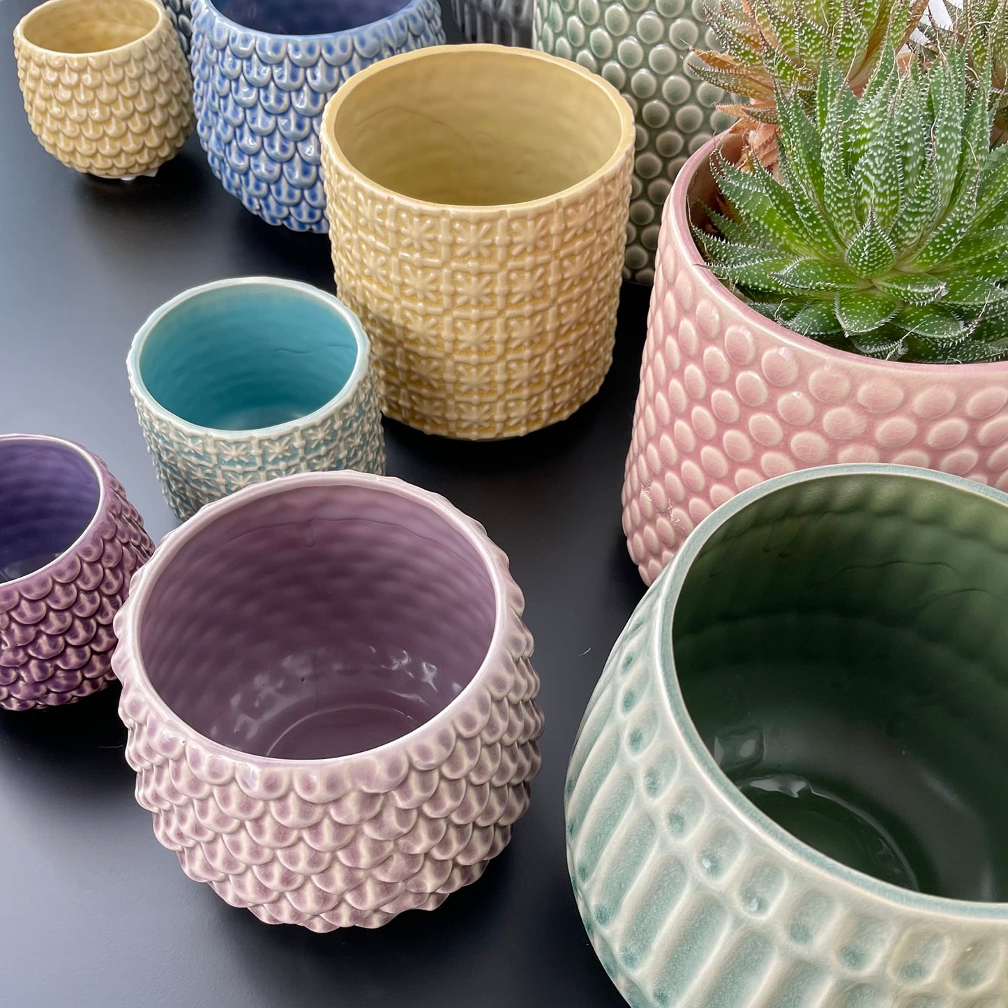Nordring Stoneware Flower Pot – 6’’ Seasalt Planter with Polka Dots – Modern Ceramic Pot with Crackle Glaze – No Drainage Holes – Holds 5’’ Indoor Plant