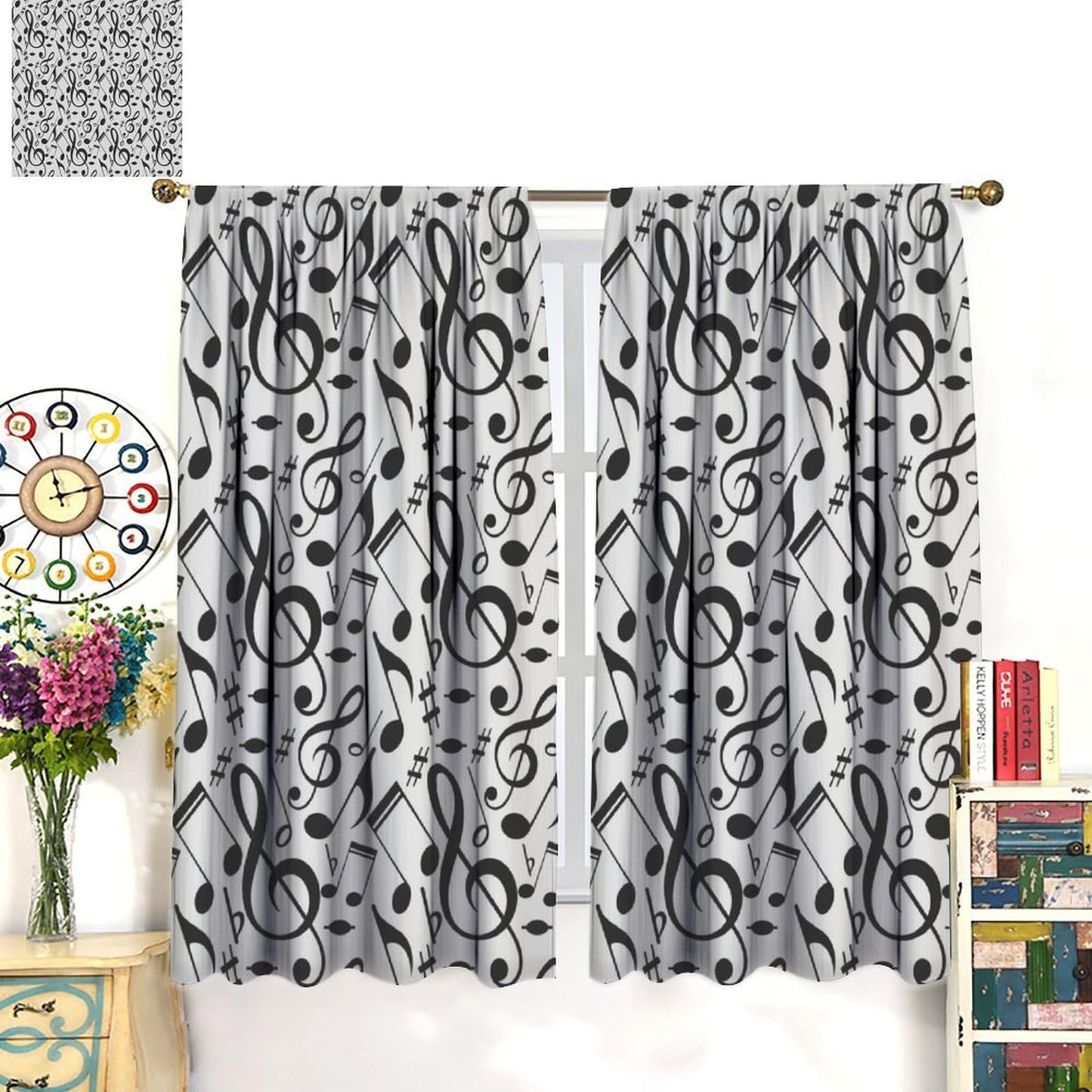 FAOTELY Music Curtains Sketchy Musical Notes and Melody Fine Arts Theme Pattern Blackout Window Drapes for Bedroom Living Room Kitchen Cafe Decor (W21xL45 Inch) x2 Decor