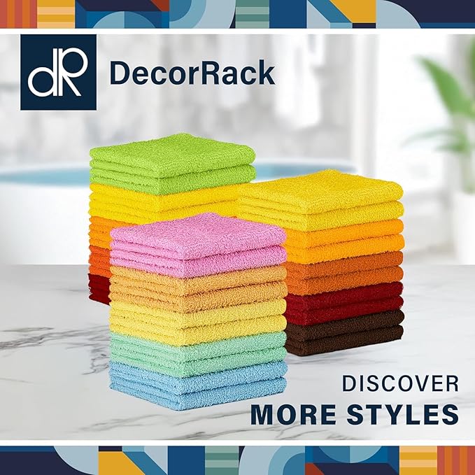 DecorRack 10 Pack 100% Cotton Wash Cloth, Luxurious Soft, 12 x 12 inch Ultra