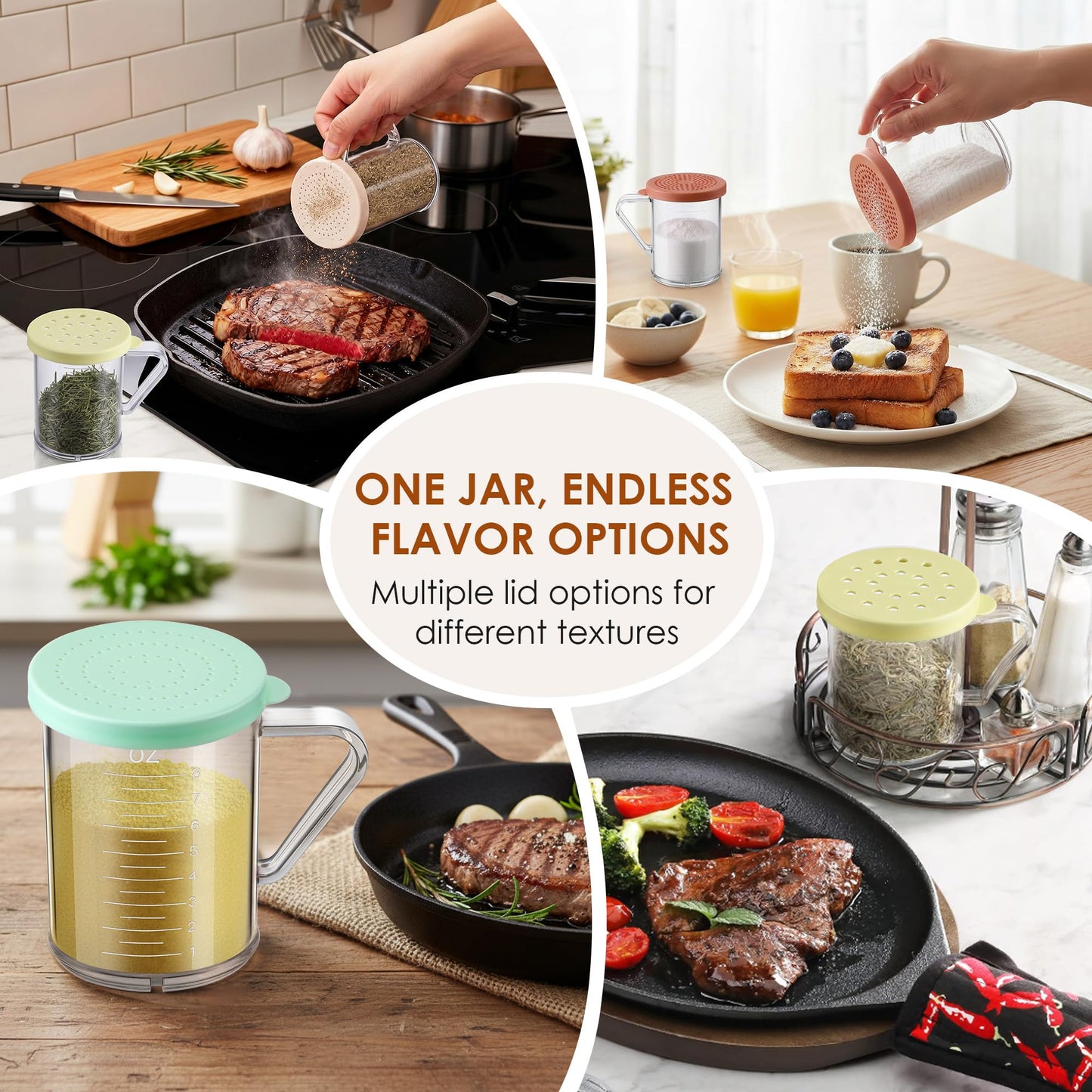 Dredge with Snap Lid, Seasoning Sugar Spice Shaker with Interchangeable Lids – 10 OZ Clear Spice Dredge for Cinnamon Sugar, Parmesan Cheese, Pepper, Dishwasher Safe(10 Pcs)