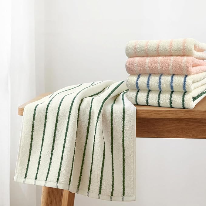 VOOVA & MOVAS Pink Stripe Natural Cotton Hand Towels Set of 2, Bathroom &