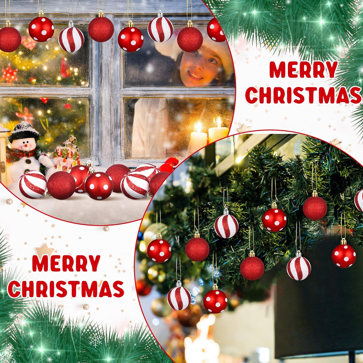 Jutom 12 Pcs Red and White Christmas Balls Ornaments for Tree 2.4 Inch Peppermint Candy Polka Dots Stripes Christmas Tree Decorations Shatterproof Xmas Baubles for Home Wreath Party Decor
