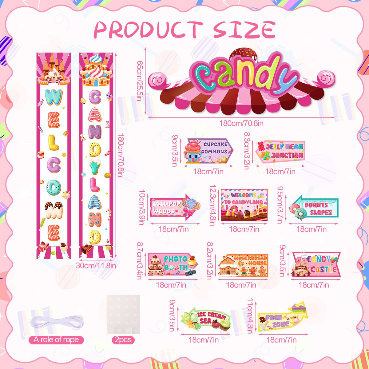 Candyland Party Decorations Welcome Candyland Door Banner Porch Sign Lollipop Paper Cutouts Sweet Candy Theme Party Supplies for Kids Candy Land Birthday Baby Shower Halloween Christmas Decor