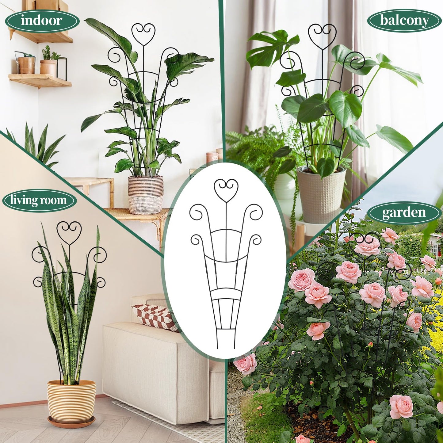30 Inch Plant Trellis for Climbing Plants Indoor, Outdoor Metal Garden Trellis for Potted Plants, Houseplant Plant Support for Ivy Pothos Monstera Hoya Flower Vine Black Heart (Black-4pcs)