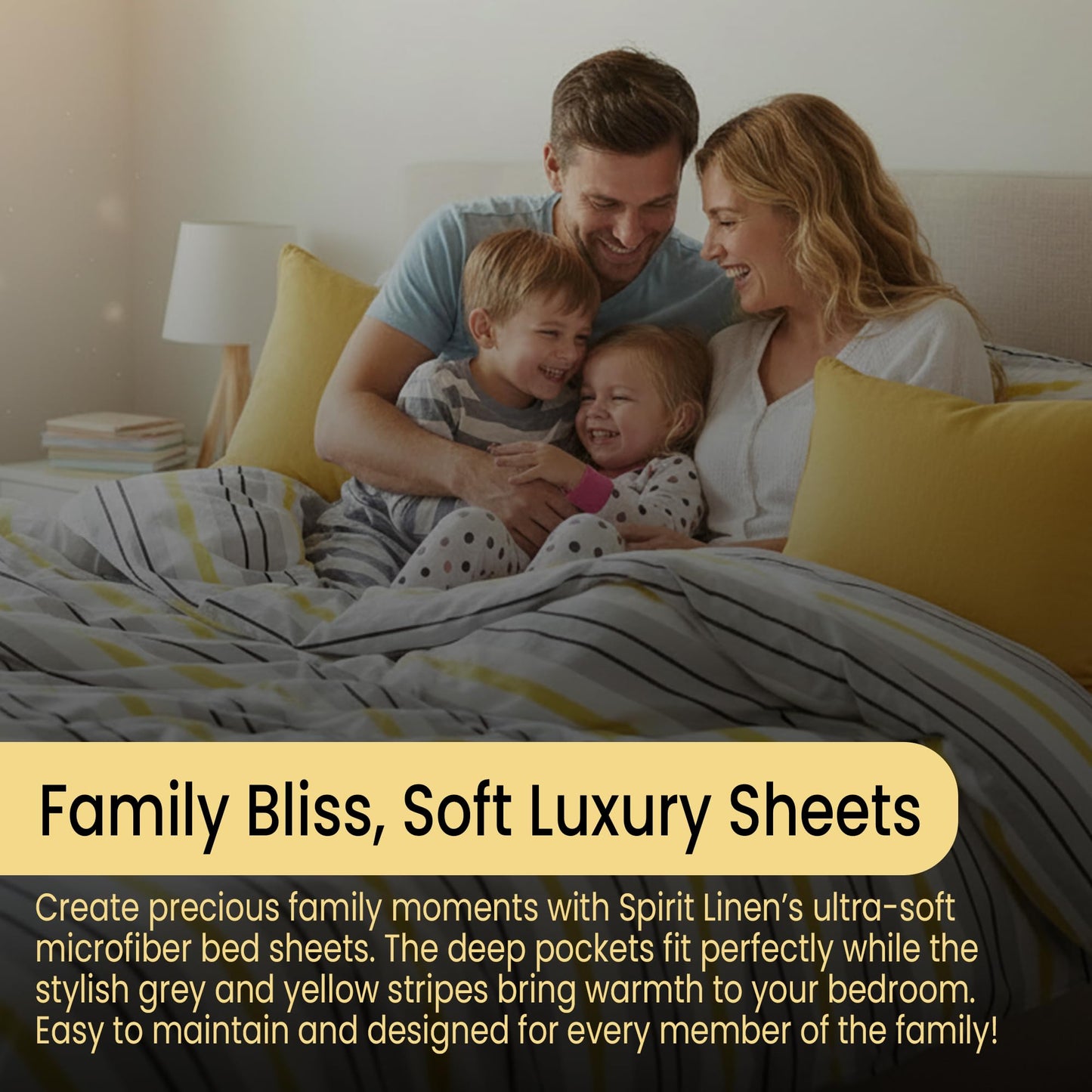 Spirit Linen home 6-Piece Twin Size Bed Sheet Set - Deep Pocket, Striped Pattern, Soft and Breathable Bed Sheets, Microfiber Material, Includes 1 Fitted, 1 Flat, 4 Pillowcases - Grey/Yellow Stripe