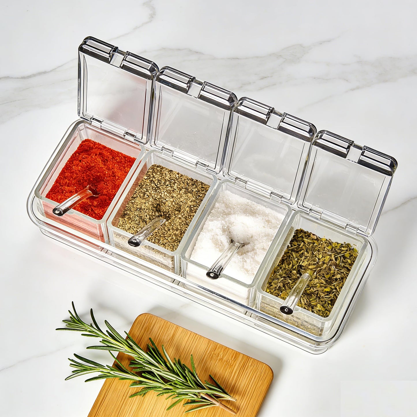 EOREA 4 Pack 5.75oz Plastic Clear Condiment Containers with Lids and Spoons