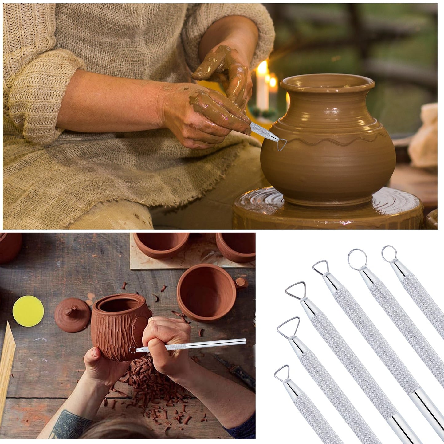 Glamorway 6Pcs Clay Tools Pottery Tools Clay Sculpting Tools Mini Ribbon Cutter Metal Tools Set Carving Art Polymer Clay Tools