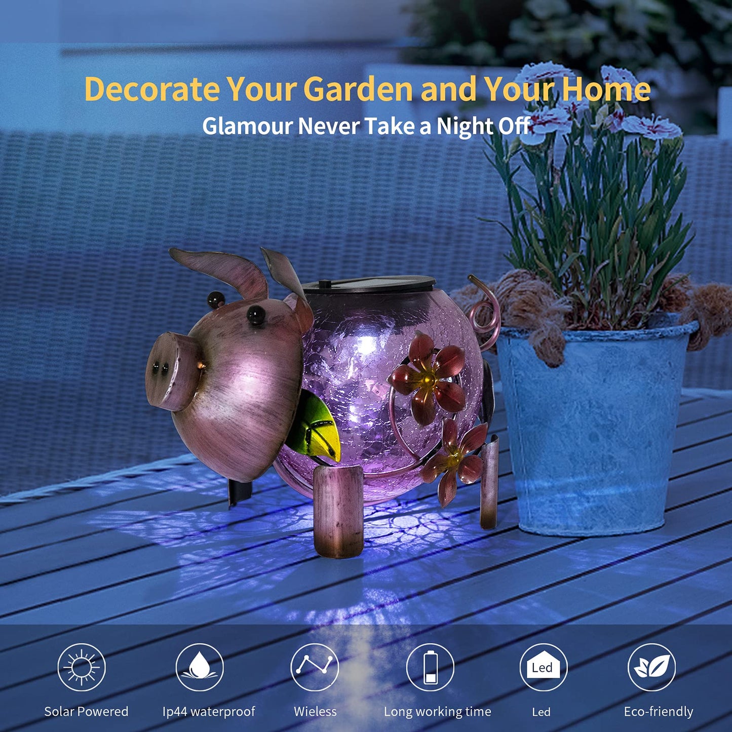 MUMTOP Solar Lantern - Outdoor Waterproof Lights, Pig Yard Decorations, Decorative Tabletop Ornaments for Garden Decor