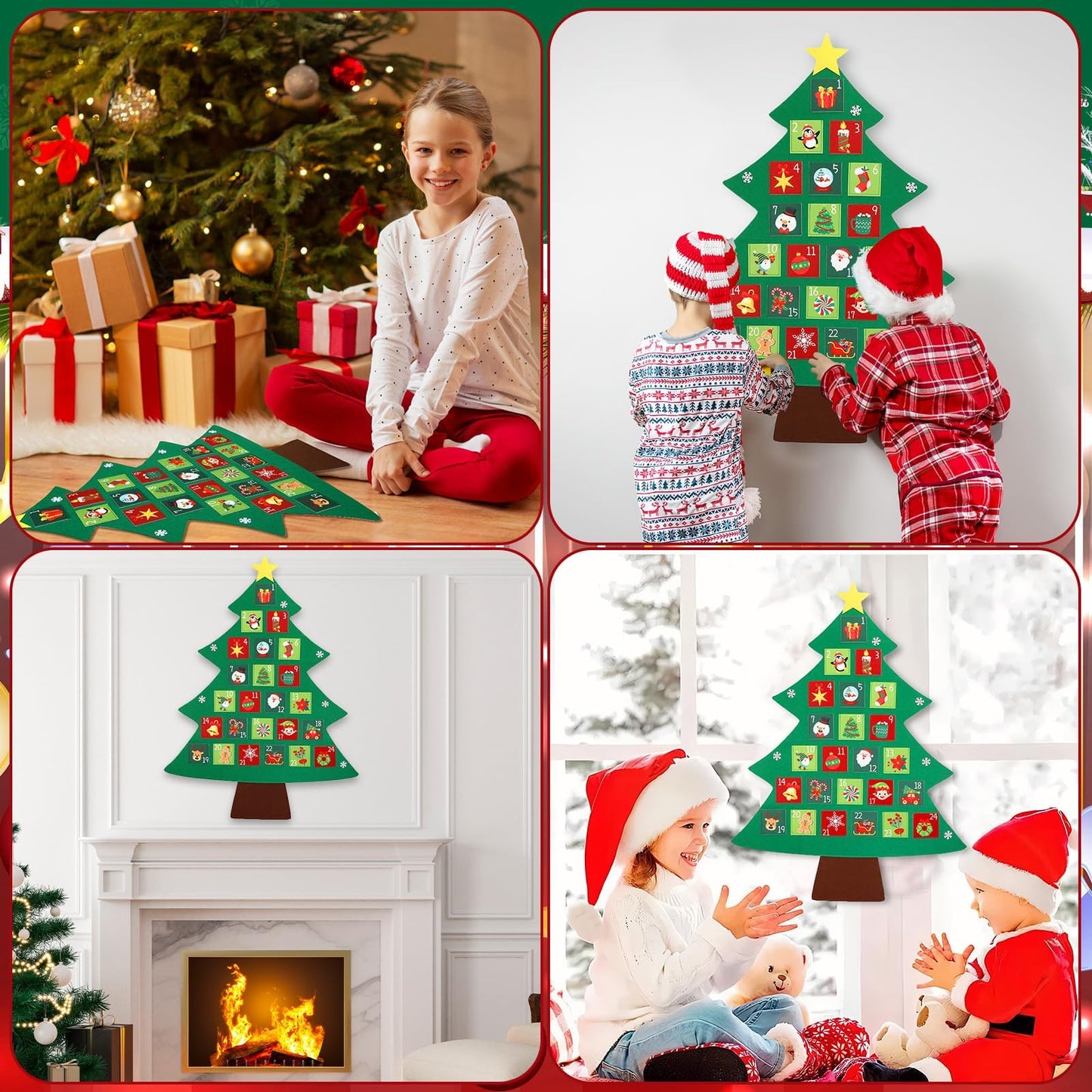 Christmas Tree Advent Calendar 2025, 24 Days Countdown Calendar with 24 Festive Pockets Advent Christmas Countdown Calendar Xmas Hanging Advent Calendar Wall Door Hanging Decor Gift for Kids Adults