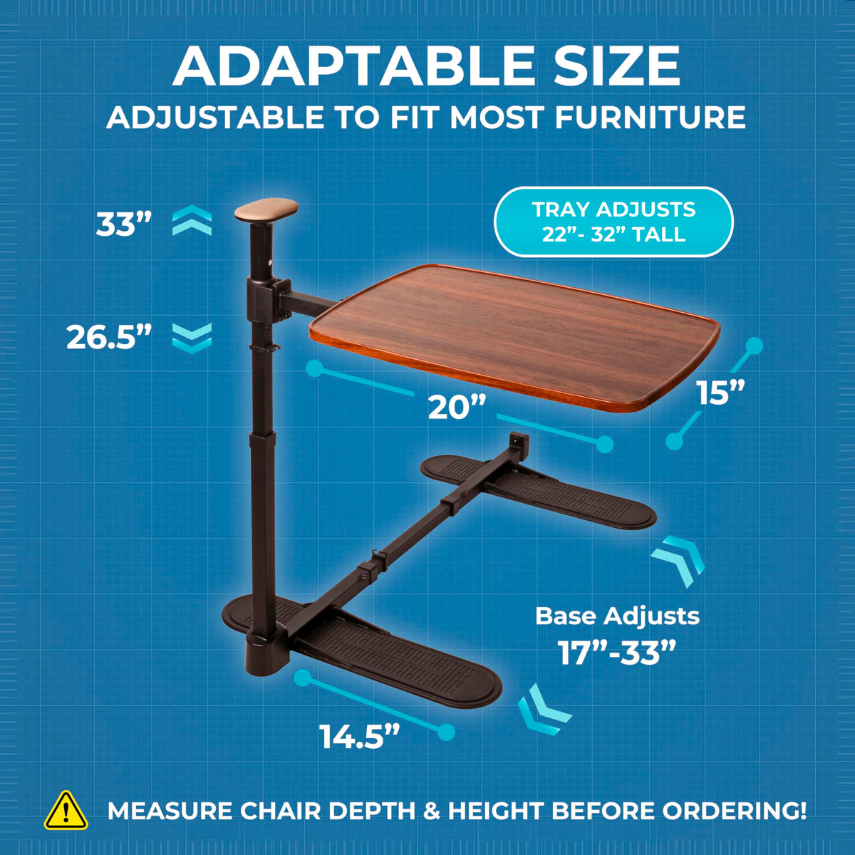 Stander Wonder Tray Plus, Adjustable Recliner Swivel TV Tray with Standing Handle for Seniors & Elderly Adults, Walnut Laptop Desk for Couches & Chairs, Mobility Aid Sit and Stand Assist