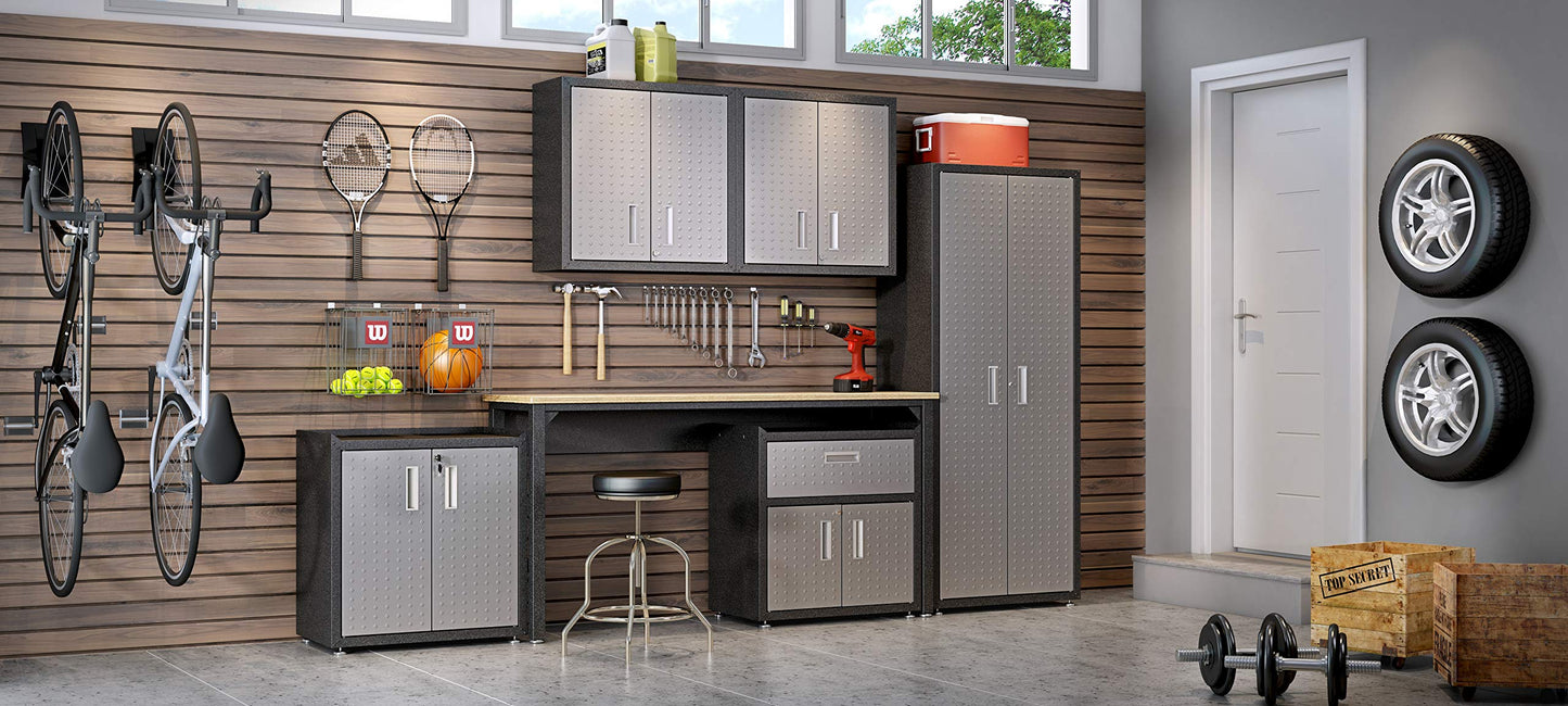 Manhattan Comfort Fortress Garage Work Table, Black/Grey