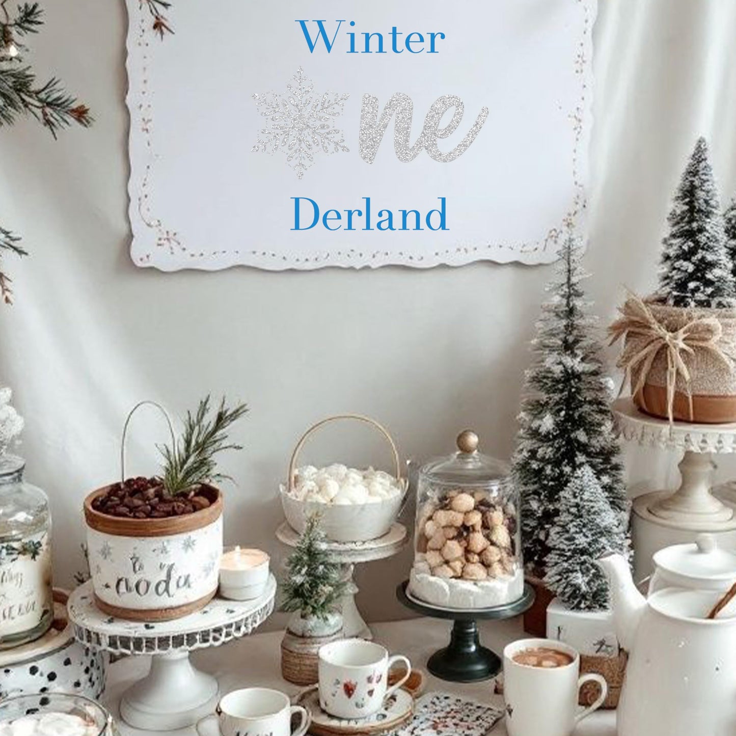 Capiont Winter Onederland Decal - Christmas 1st Birthday Snowflake Backdrop Sticker, Snowflake Themed Decor Wall Stickers for Party/Anniversary/Balloon Arch/Background (Winter Onederland)