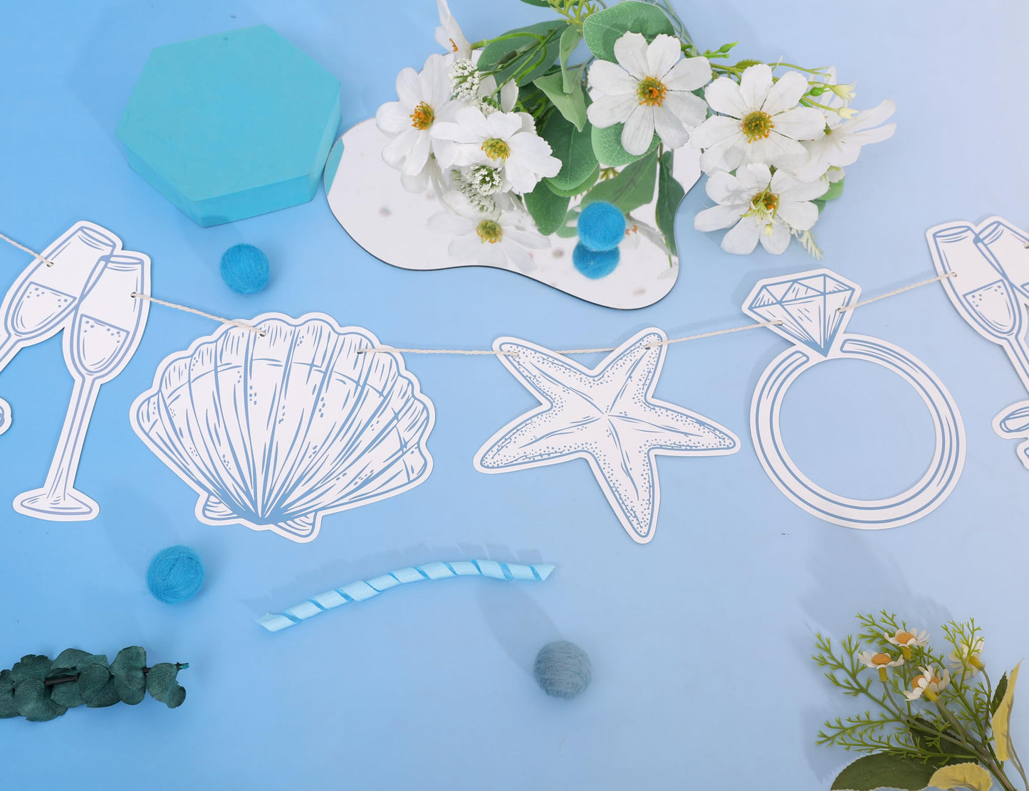 Last Toast On The Coast Banner - Coastal Bachelorette Decor,Seashell Garland Blue Bridal Shower Beach Party Banner,Seashells And Wedding Bells Garland (banner-1)