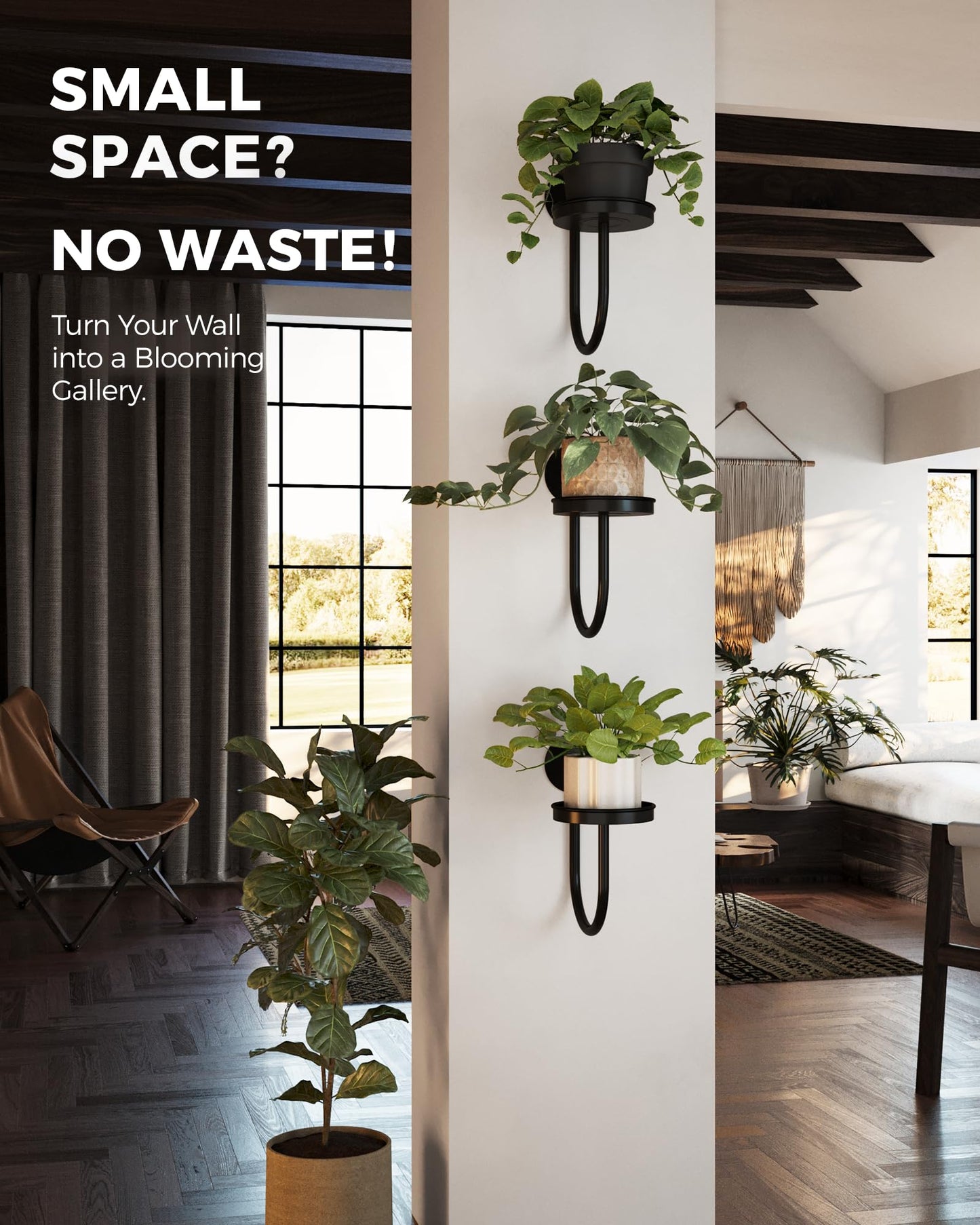 Bamworld Hanging Planters for Indoor Plants Wall Plant Holder Plant Hanger Indoor Wall Planters Window Plant Shelves Hanging Plant Holder Window Plant Hanger Plant Decor Black 3pcs