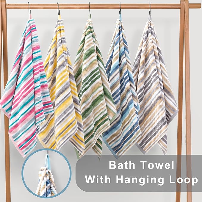 Striped Towels Set, 2 Bath 28"x52", 2 Hand 16"x27", 2 Face 13"x13", Luxury Bath