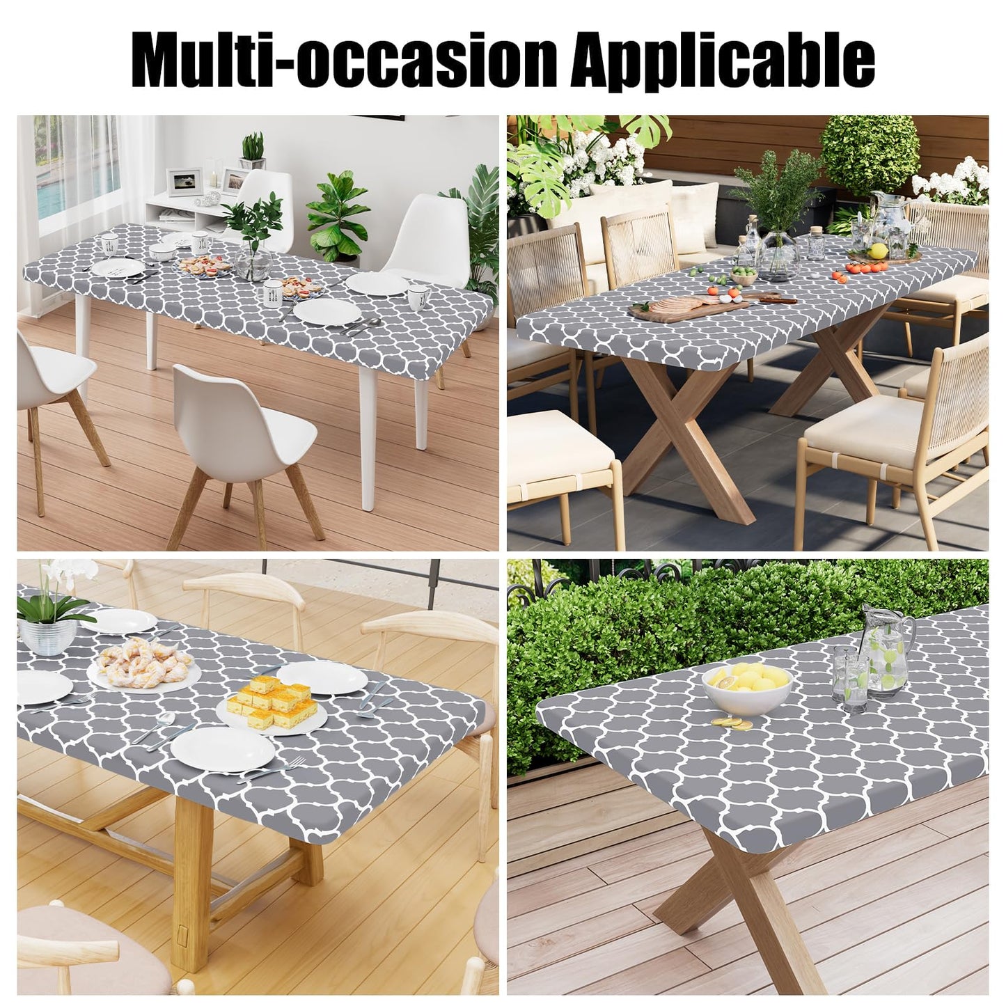 Smiry Rectangle Picnic Table Cover, Waterproof Elastic Fitted Camping Tablecloths for 6 Foot Tables, Wipeable Flannel Backed Vinyl Tablecloth Protector for Indoor, Outdoor (Grey, 30x72 Inches)