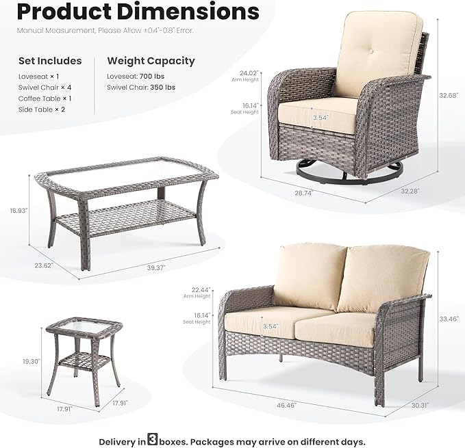 ovios 8-Piece Patio Furniture Set, Outdoor Wicker Sofa
