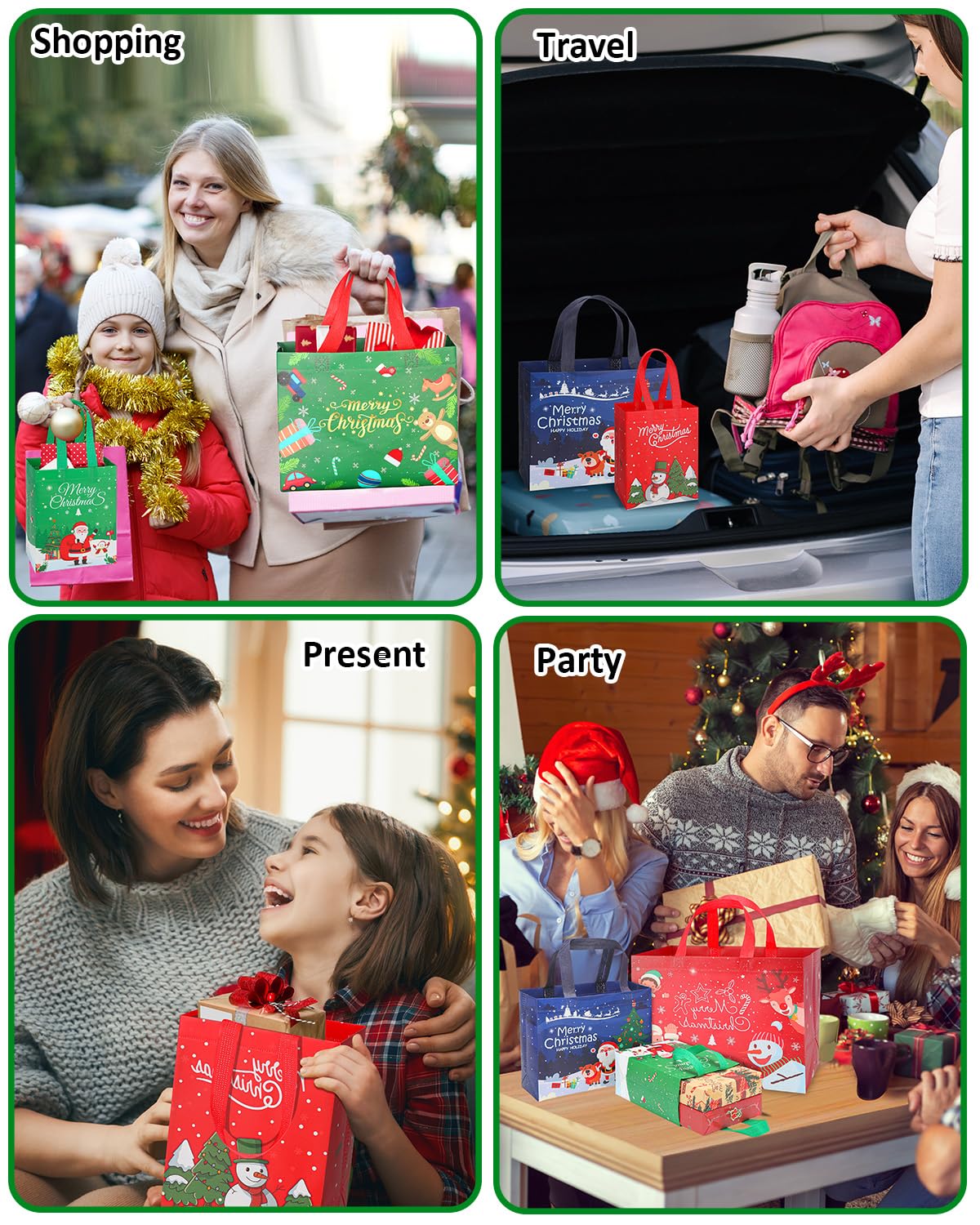 YALTOON 12 Pack Small Christmas Gift Bags, Mini Xmas Bags with Handles, Christmas Party Favor Bags, Tiny Holiday Gifts Bag for Presents, Mini 7.9"x5.9"x3.5"
