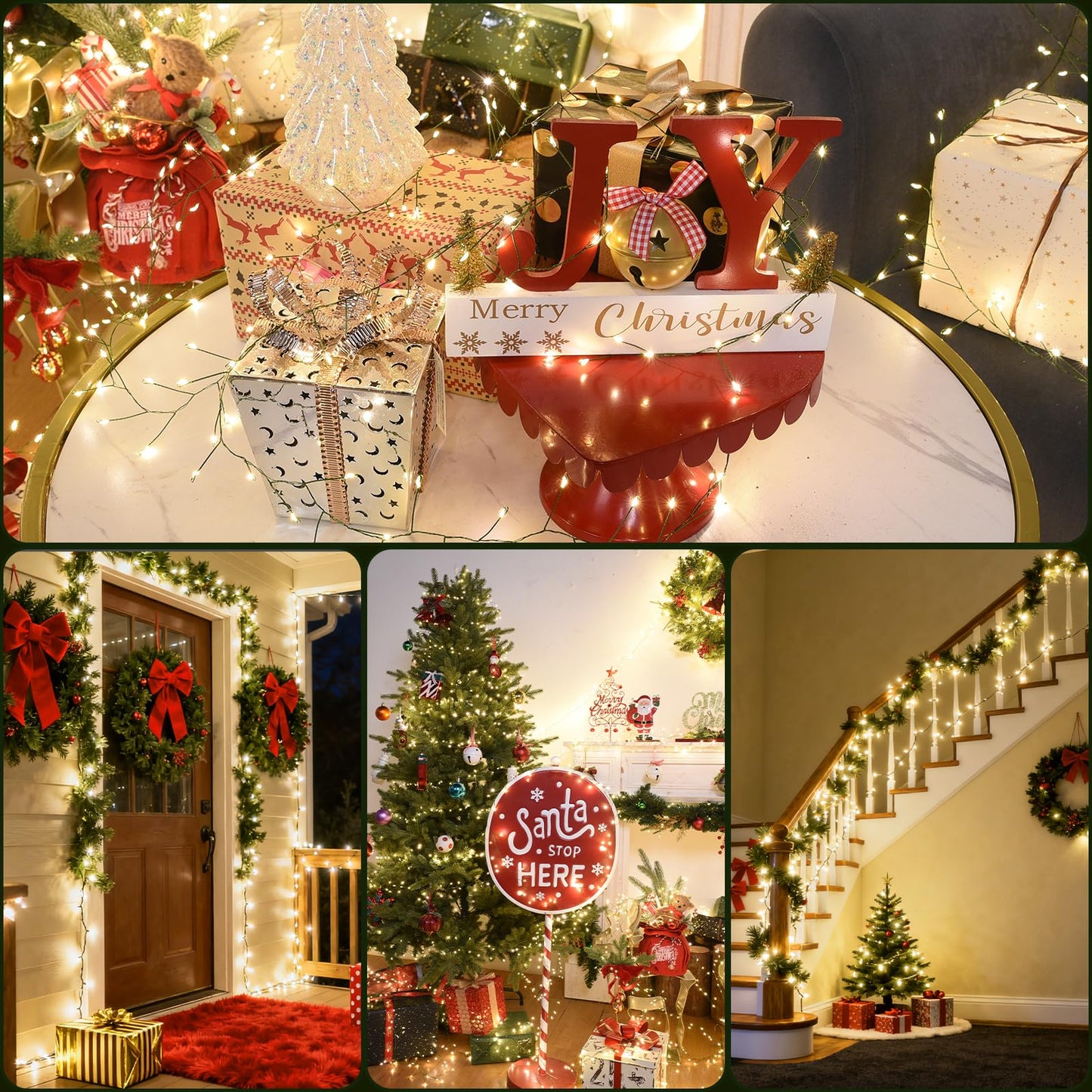 Lycklig Fairy Lights Plug in 65Ft 1000LED Warm Christmas Garland Lights with Timer Remote Waterproof Firecracker Twinkle Cluster String Light for Bedroom Wreath Party Wreath Tree Decor Green Wire