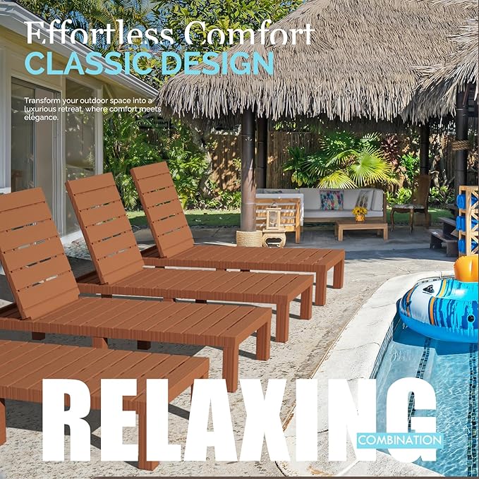 DIMAR GARDEN Outdoor Chaise Lounge, Resin Pool Lounge Chair Waterproof Recliner