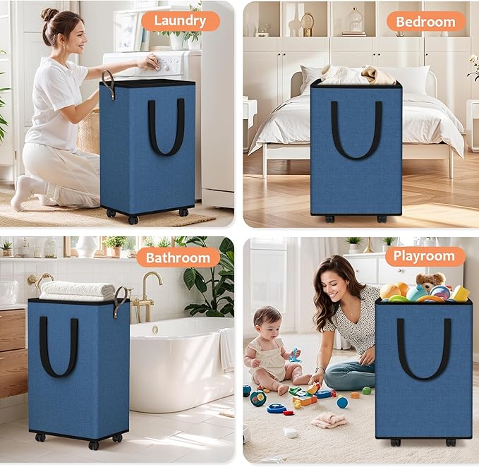 Laundry Basket with Wheels, Collapsible Laundry Baskets, Laundry Hamper with
